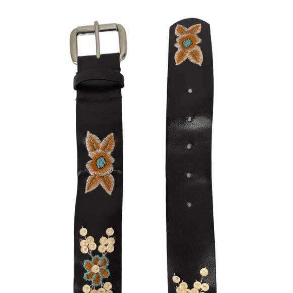 Sonoma Women's Sz L Dark Brown Floral Embroidered Embellished Belt - Picture 2 of 5
